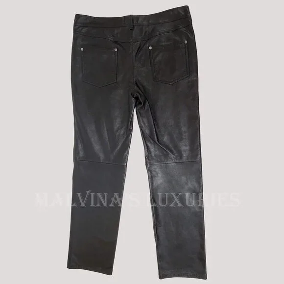 MICHAEL KORS COLLECTION PANTS BLACK LEATHER STRAIGHT LEG PANELED sz 4